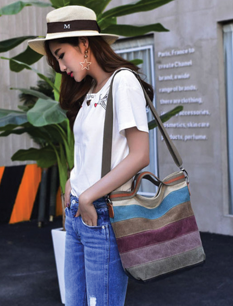 Canvas Striped Shoulder Bag Canvas Striped Shoulder Bag