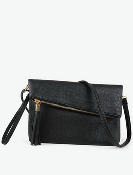 Zipper Solid Shoulder Bag